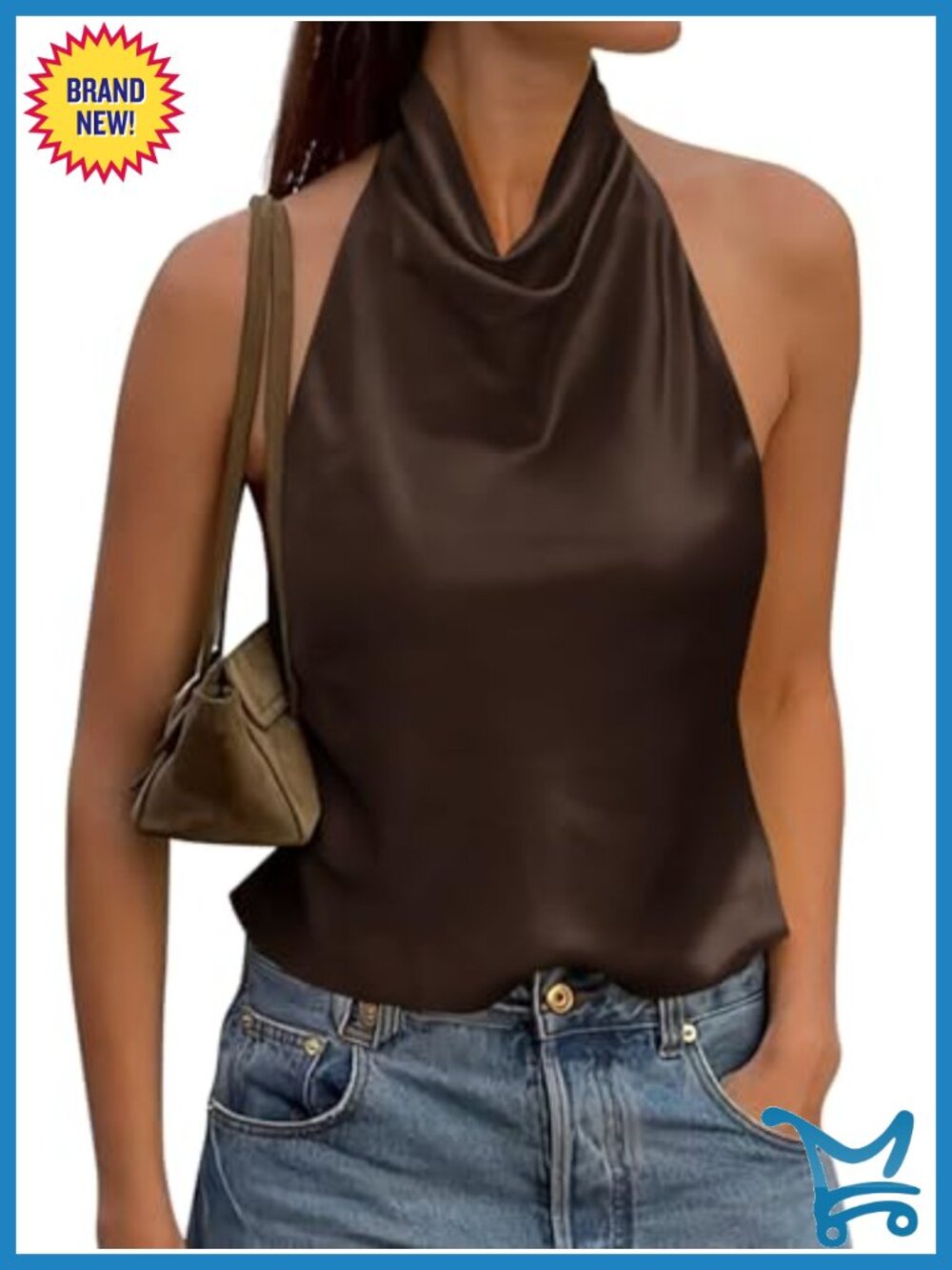 Satin Halter Top Y2k Mock Neck Backless Tank Sleeveless